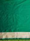 Banarasee Handloom Plain Semi Katan Saree With Ganga Ghat Zari Border-Green