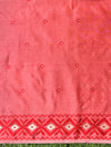 Banarasee Handwoven Semi-Tussar Silk Saree With Resham Work & Geometric Border-Beige & Red
