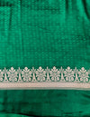 Banarasee Handloom Mashru Silk Saree With Heavy Zari Jaal & Lace Border-Green