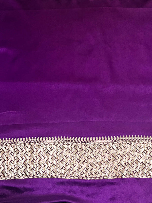 Banarasee Handloom Mashru Silk Saree With Jaal Design & Lace Border-Violet