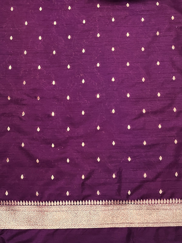 Banarasee Handloom Semi Silk Saree With Sona Rupa Zari Work & Border-Wine