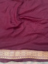 Banarasee Pure Chiffon Saree With Zari Buta Work & Floral Border-Wine