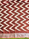 Bhagalpur Handloom Pure Linen Cotton Zig-Zag Pattern Saree-Maroon & White