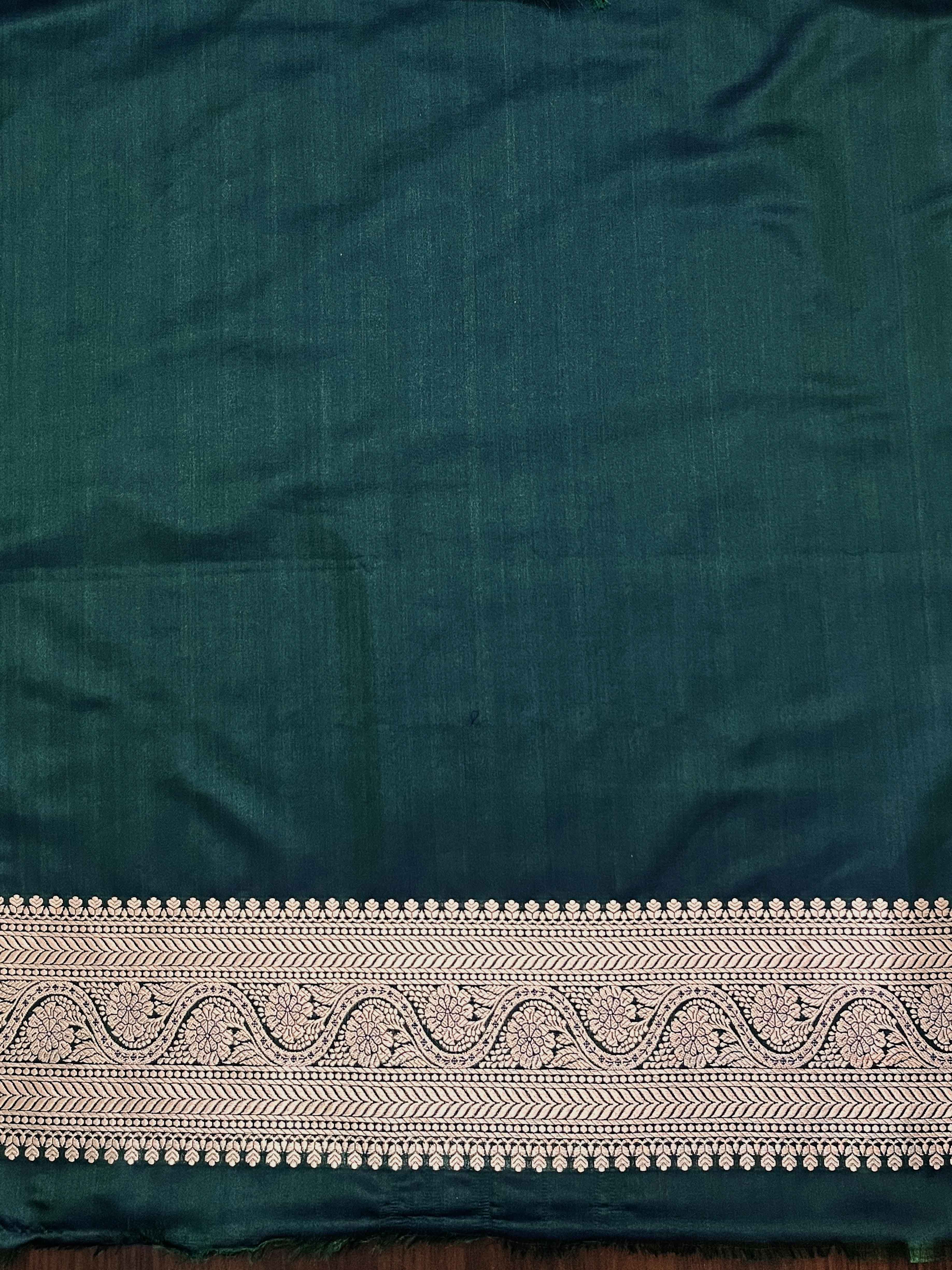 Banarasee Dual Tone Satin Silk Zari Work Salwar Kameez Fabric With Dupatta Set-Peacock Green