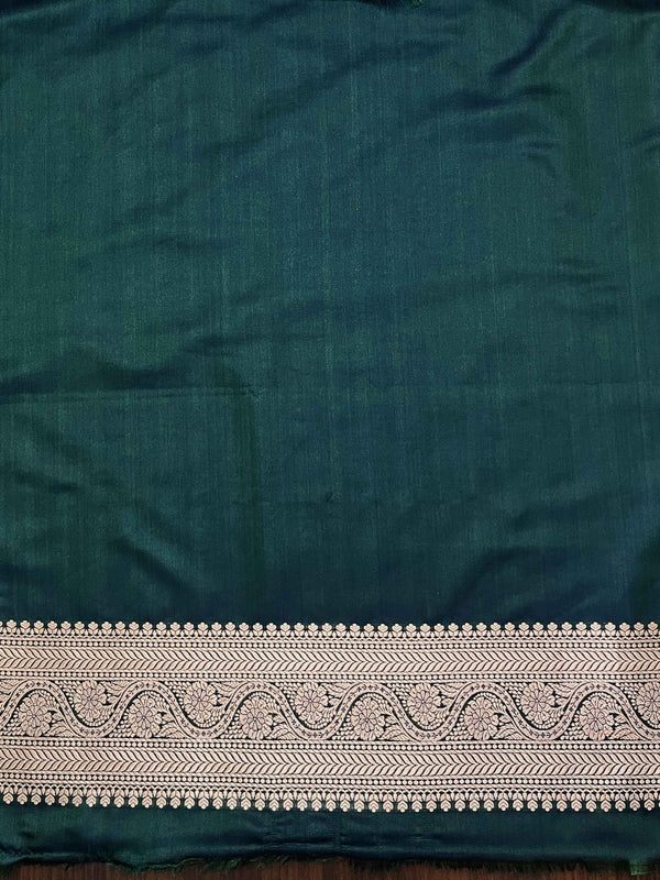 Banarasee Dual Tone Satin Silk Zari Work Salwar Kameez Fabric With Dupatta Set-Peacock Green