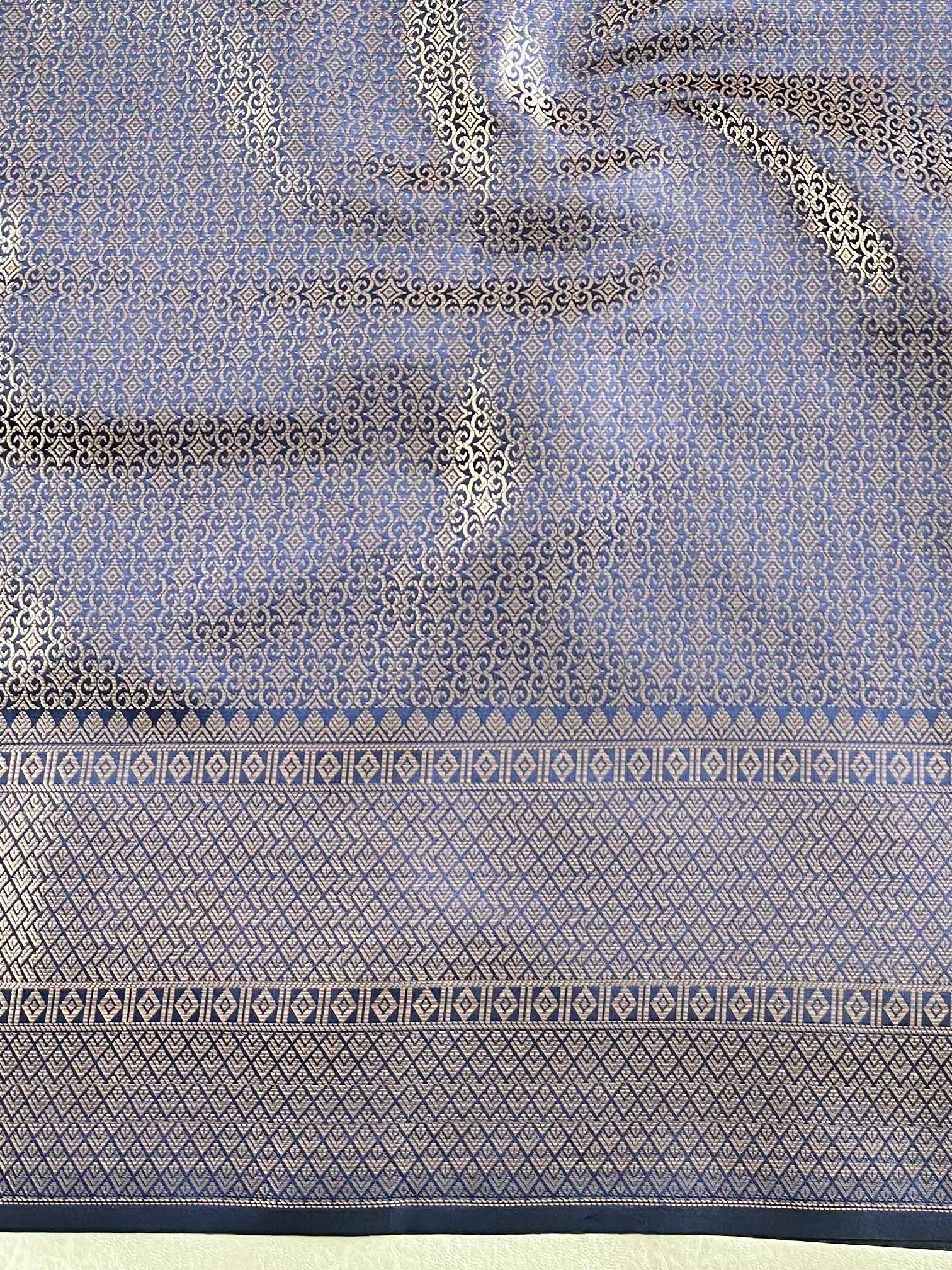 Banarasee Handwoven Semi Silk Saree With Zari Buti Design-Blue