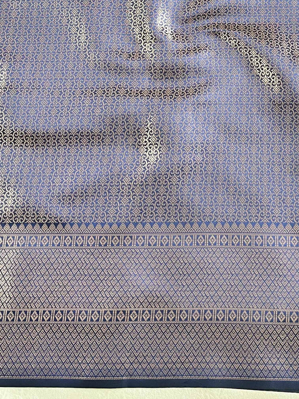 Banarasee Handwoven Semi Silk Saree With Zari Buti Design-Blue