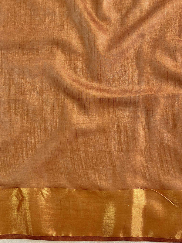 Bhagalpur Cotton Silk Ghichha Work Hand-Dyed Shibori Pattern Saree-Beige & Brown