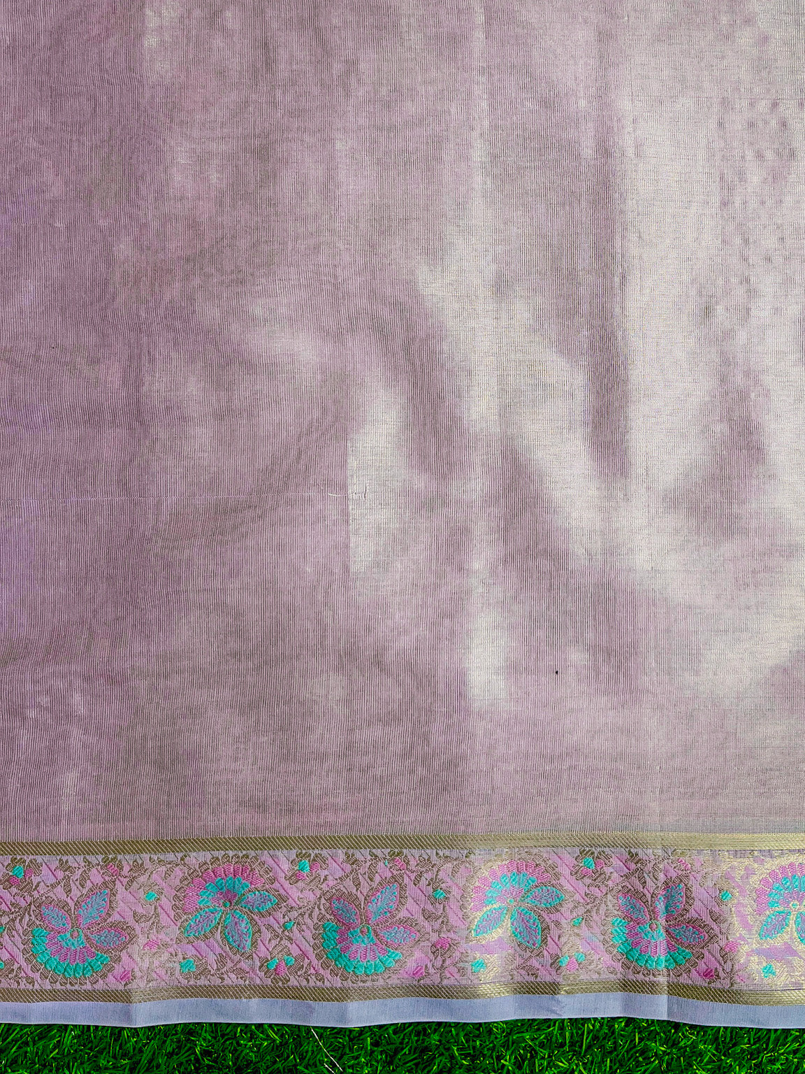 Banarasee Handloom Plain Soft Tissue Shine Saree With Resham Zari Border & Lace-Light Pink