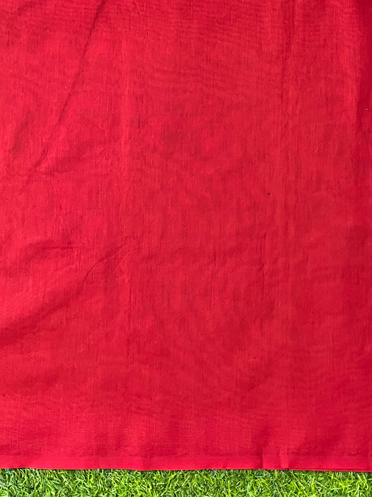 Banarasee Handloom Plain Cotton Silk Saree With Contrast Pallu-Red