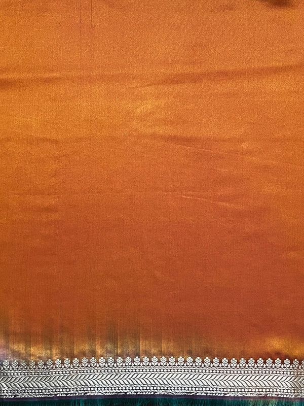 Banarasee Dual Tone Satin Silk Zari Work Salwar Kameez Fabric With Dupatta Set-Rust