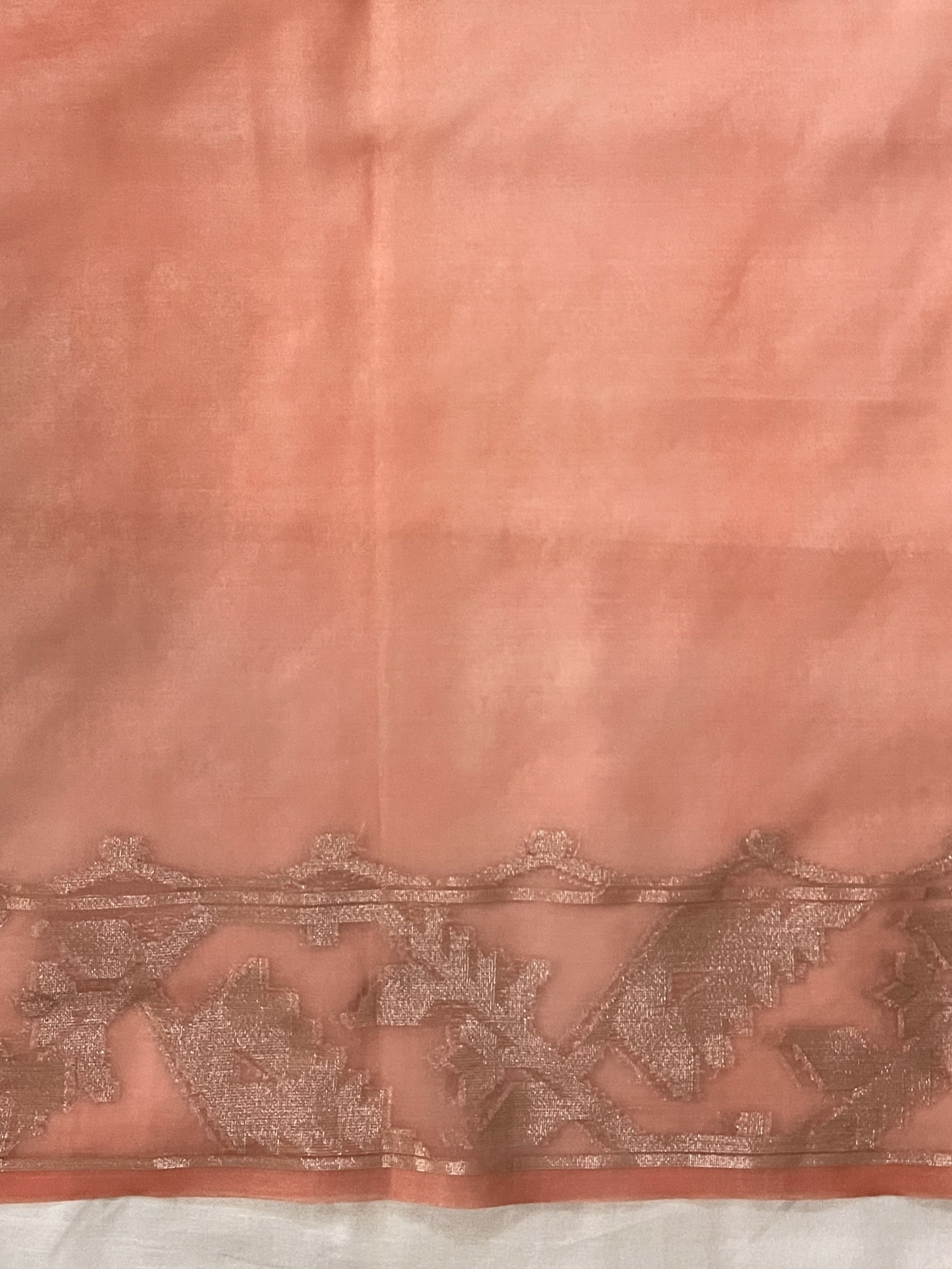 Banarasee Dual Color Organza Saree With Zari Jaal Design-Silver & Peach