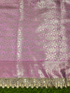 Banarasee Handloom Tissue Saree With Zari Weaving Floral Work & Lace Border-Light Pink