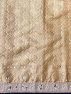 Banarasee Tissue Hand Embroidered Mirror Work Saree With Zari Woven Border & Lace-Gold