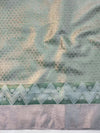 Banarasee Handwoven Tissue Saree With Zari Buti Design & Lace-Olive Green
