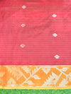 Banarasee Handwoven Organza Mix Saree With Zari Buti Design & Contrast Border-Cream & Maroon