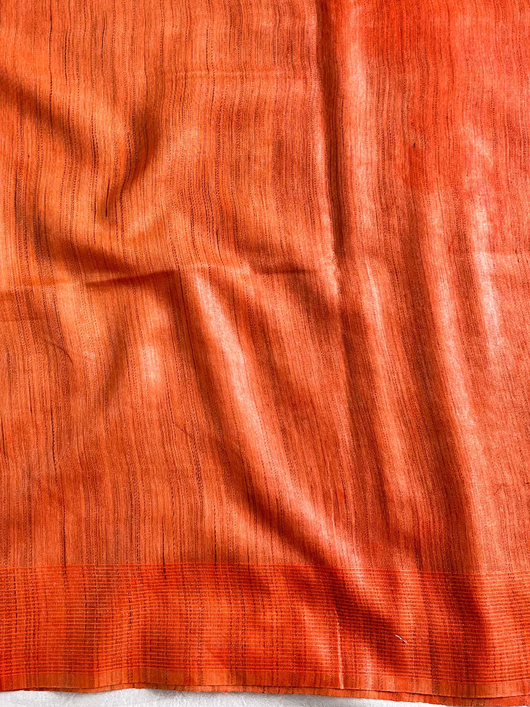 Bhagalpur Cotton Silk Ghichha Work Embroidered Saree-Orange