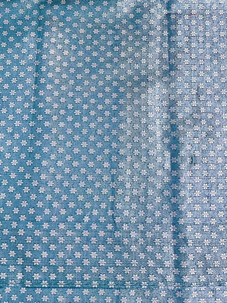 Banarasee Handloom Cotton Silk Saree With Zari Buti Design & Geometric Border-Blue