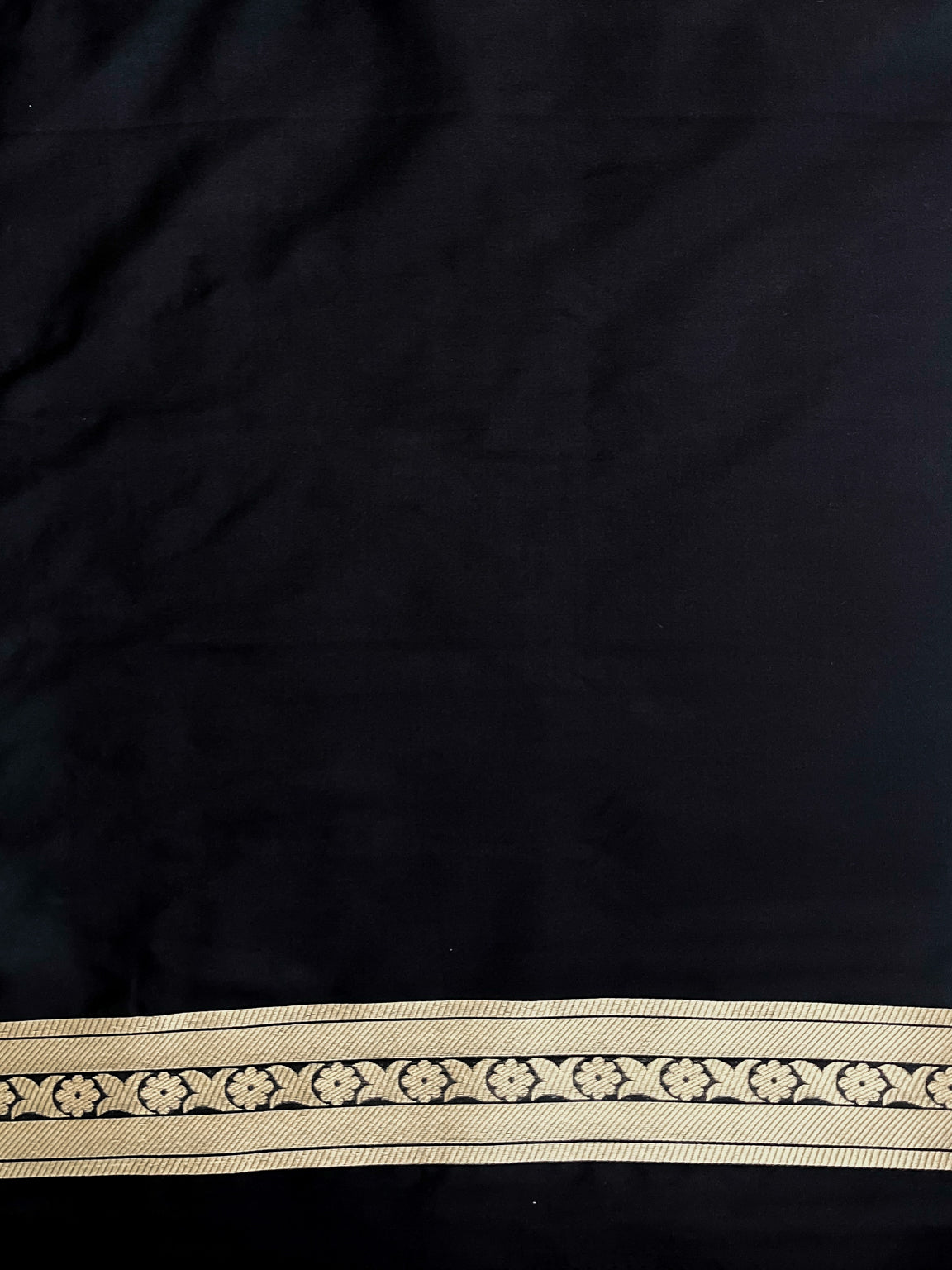 Banarasee Handloom Semi Katan Saree With Gold Zari Woven Design-Black