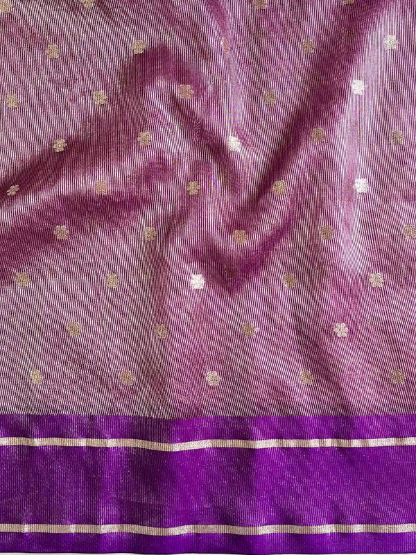 Banarasee Organza Saree With Zari Buti & Satin Border-Violet