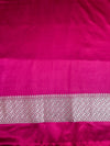 Banarasee Handloom Mashru Silk Saree With Jaal Design & Lace Border-Fuchsia Pink