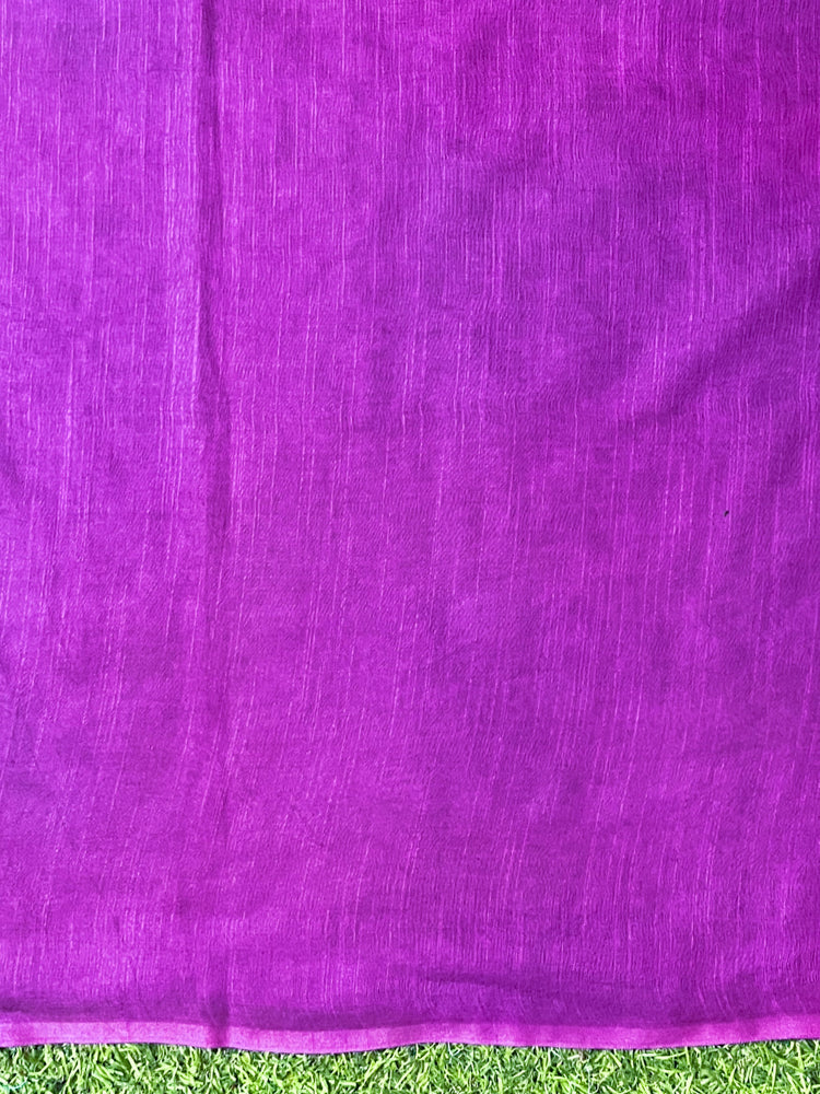 Bhagalpur Handloom Semi Silk Saree With Stripes Design-Violet