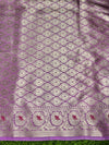 Banarasee Handloom Semi Silk Saree With Zari Woven Design & Contrast Border-Purple