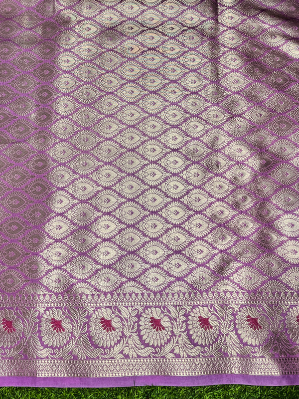 Banarasee Handloom Semi Silk Saree With Zari Woven Design & Contrast Border-Purple