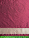 Banarasee Handloom Plain Semi Katan Saree With Ganga Ghat Zari Border-Burgundy