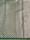 Banarasee Handloom Cotton Silk Saree With Zari Buti Design & Geometric Border-Deep Green