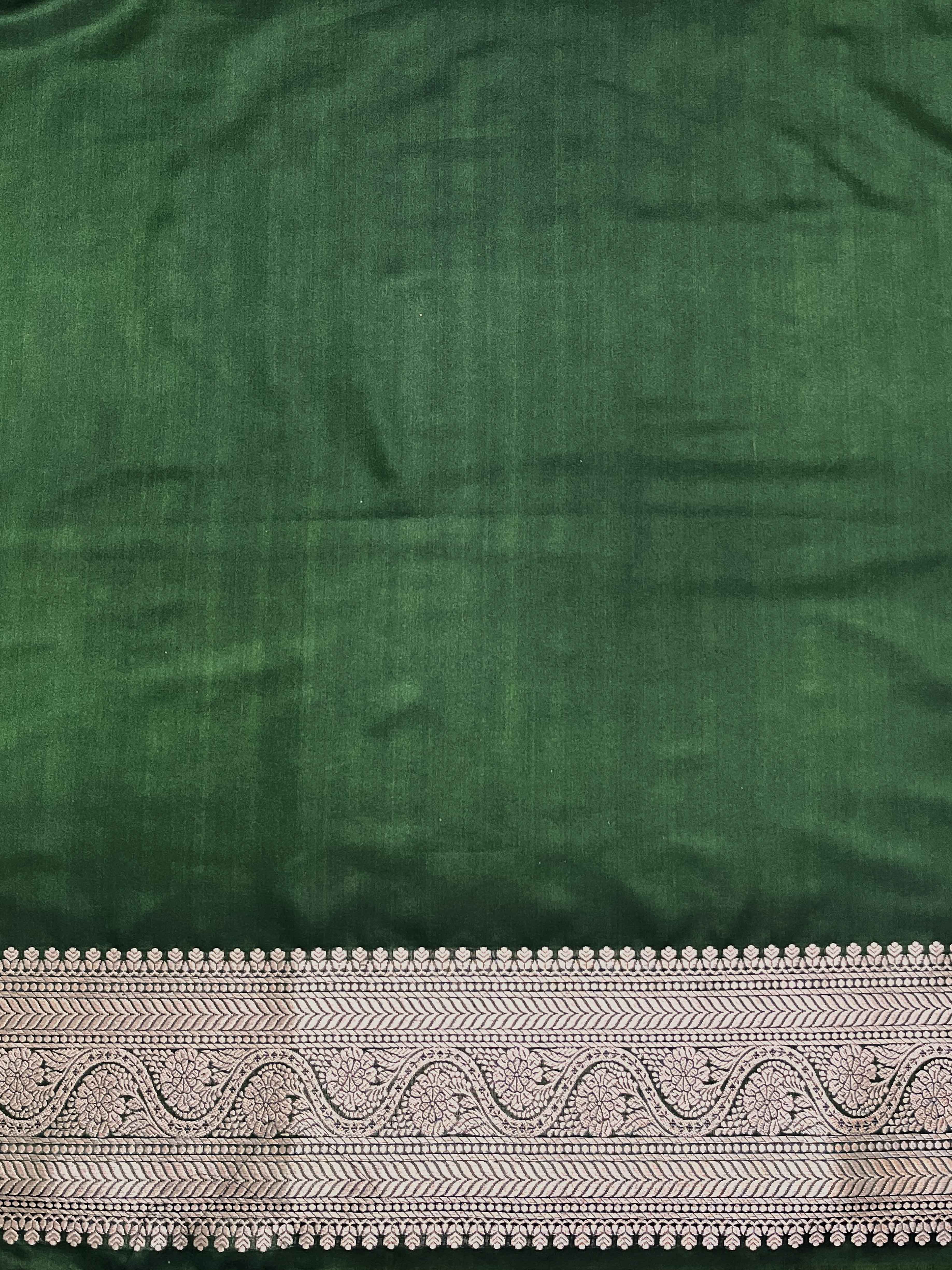 Banarasee Dual Tone Satin Silk Zari Work Salwar Kameez Fabric With Dupatta Set-Bottle Green