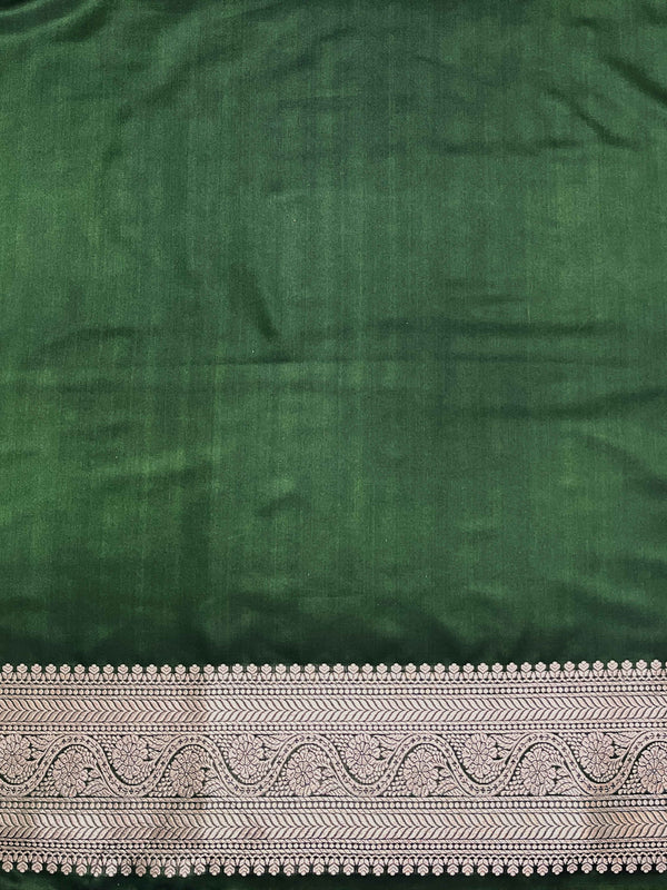 Banarasee Dual Tone Satin Silk Zari Work Salwar Kameez Fabric With Dupatta Set-Bottle Green