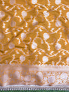 Banarasee Handloom Semi Silk Plain Saree With Zari Border & Lace-Mustard Yellow