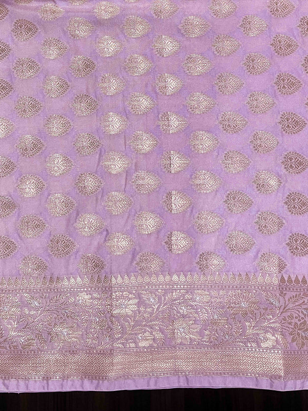 Banarasee Handloom Semi Silk Saree With Sona Rupa Zari Buta Design Floral Border & Lace-Light Pink