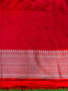 Banarasee Handloom Plain Mashru Silk Saree With Lace Border & Meenadar Pallu-Red