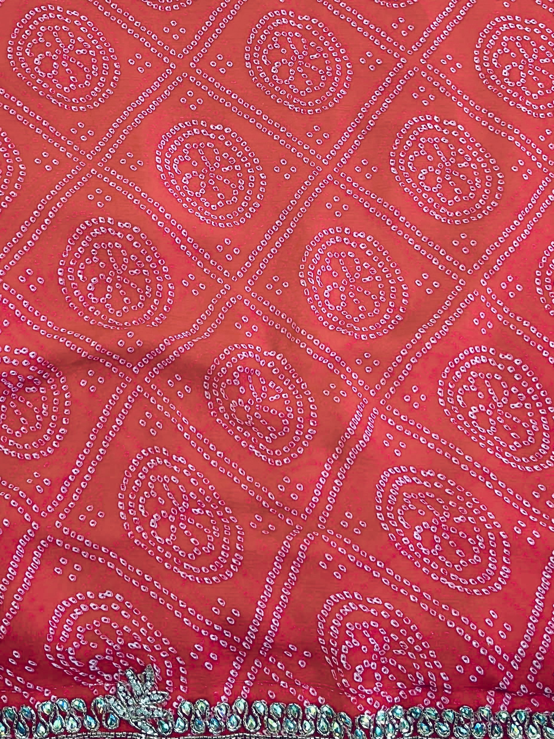 Banarasee Chinon Bandhani Print Saree With Katdana Border-Peach