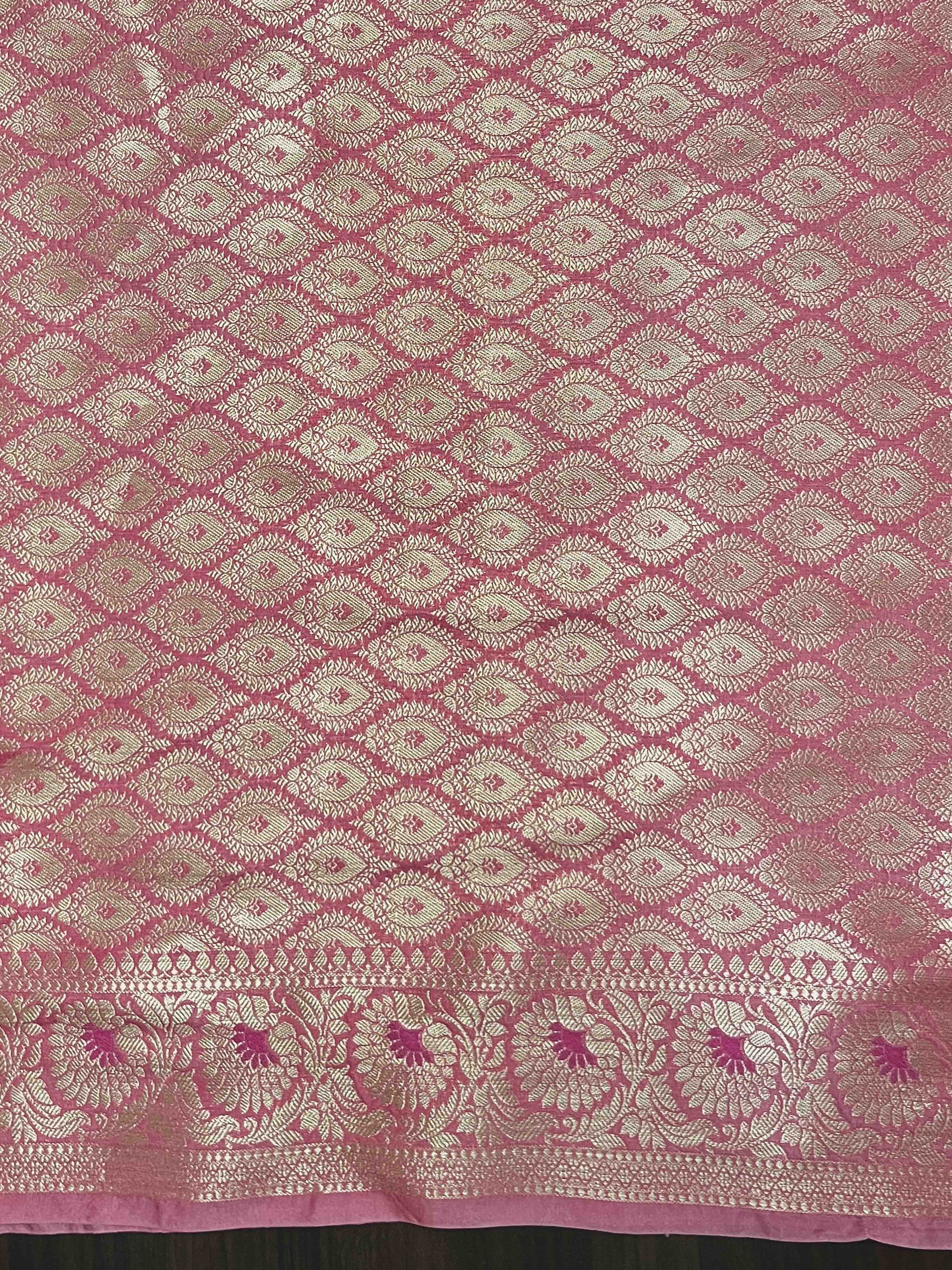 Banarasee Handloom Semi Silk Saree With Zari Woven Design & Contrast Border-Burgundy