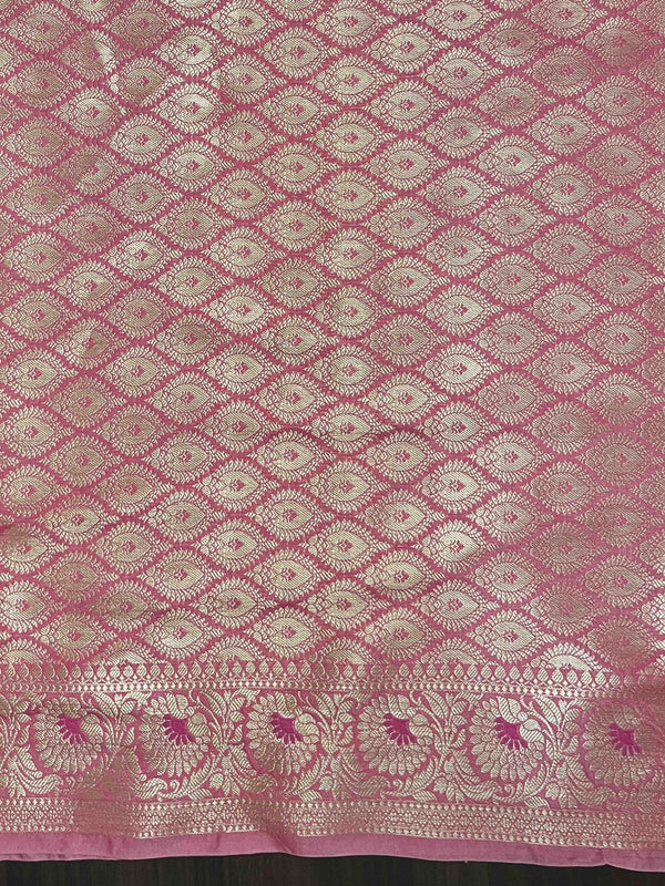 Banarasee Handloom Semi Silk Saree With Zari Woven Design & Contrast Border-Burgundy