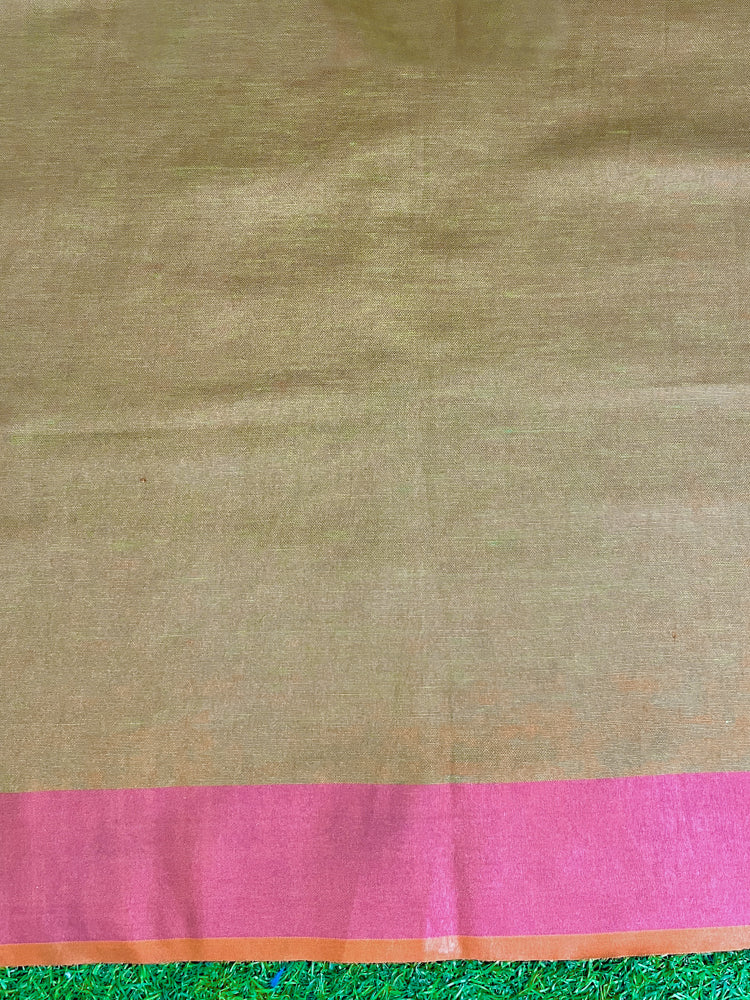Bhagalpur Handloom Pure Linen Saree With Dual Tone Contrast Pallu-Green