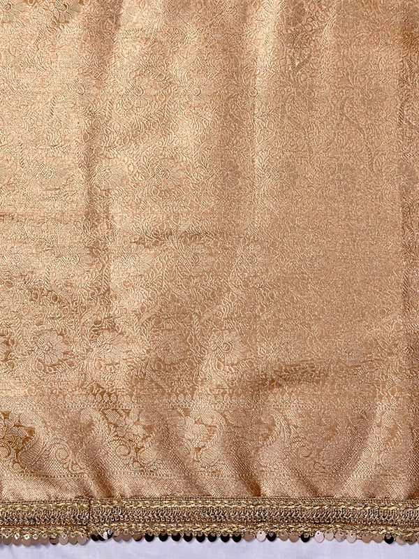 Banarasee Tissue Hand Embroidered Mirror Work Saree-Rust Orange