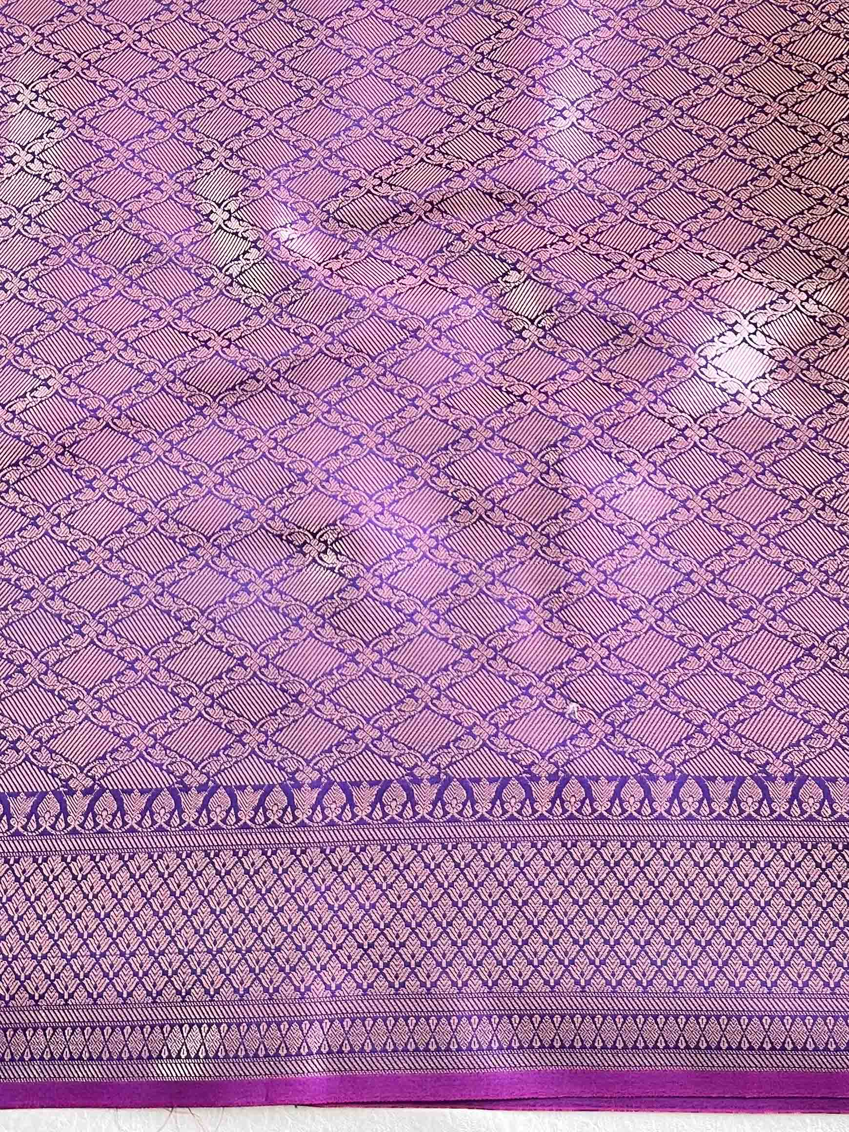Banarasee Handwoven Dual Tone Semi Silk Saree With Zari Buti-Violet