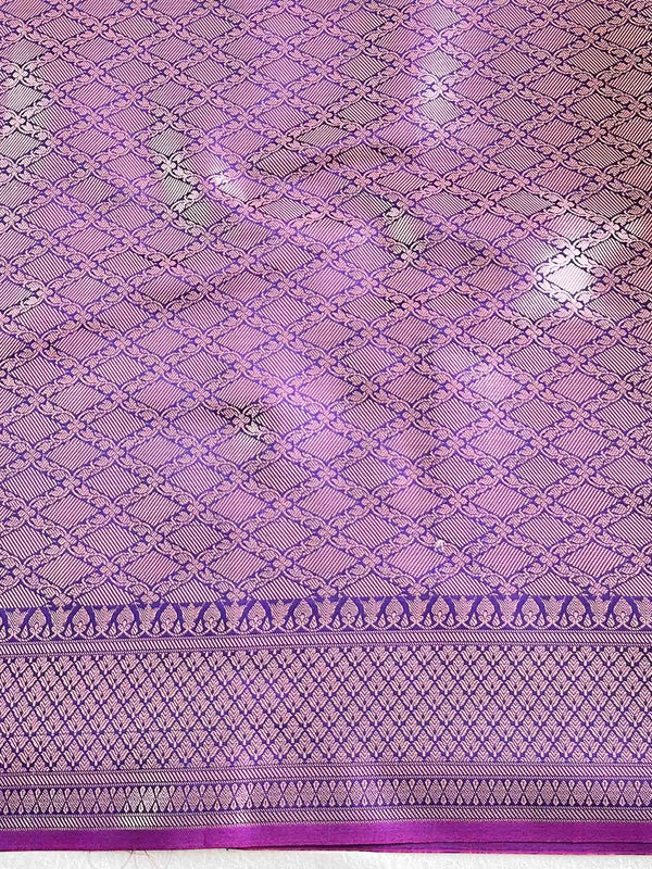 Banarasee Handwoven Dual Tone Semi Silk Saree With Zari Buti-Violet