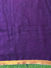 Bhagalpur Handloom Pure Linen Saree With Gold & Silver Stripes-Violet