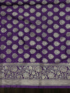 Banarasee Handloom Semi Silk Saree With Sona Rupa Zari Buta Design Floral Border & Lace-Violet