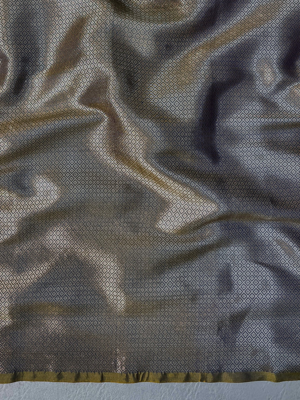 Banarasee Handloom Dual Tone Semi Silk Saree With Zari Buta Design & Floral Border-Blue