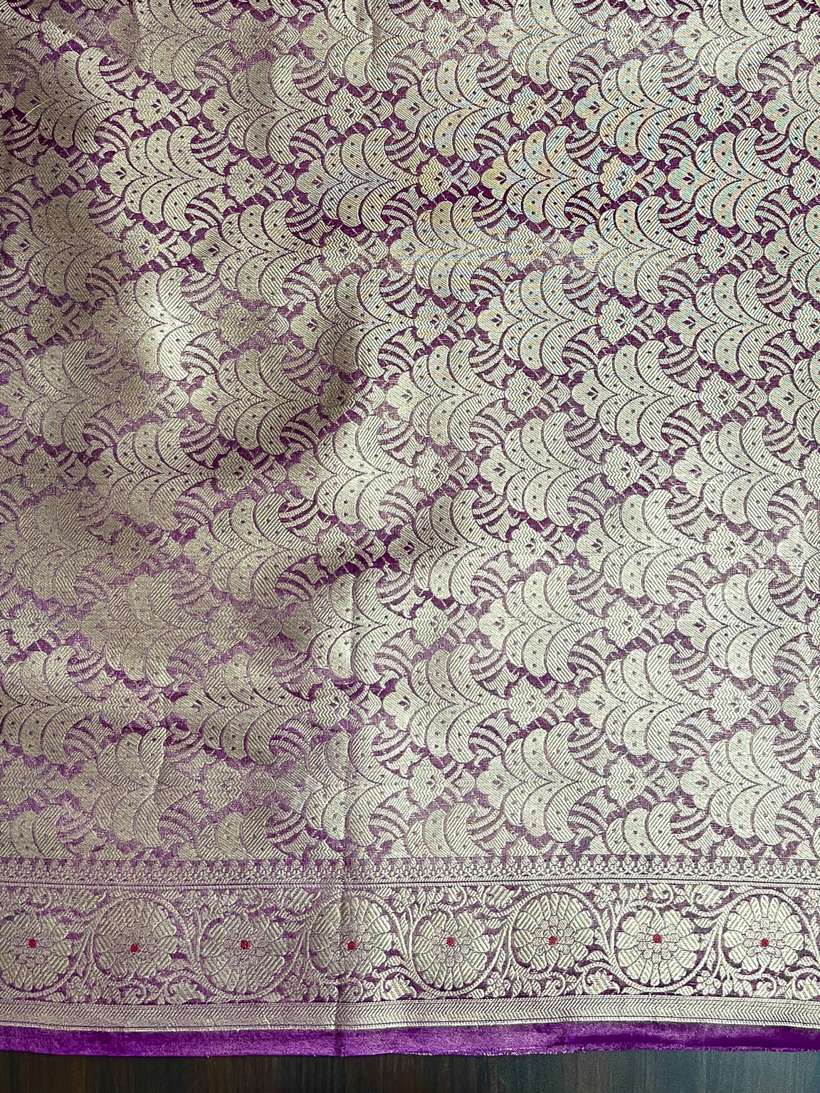Banarasee Handloom Tissue Saree With Zari Buta Design Border & Lace-Lilac