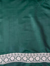 Banarasee Handloom Mashru Silk Saree With Zari Buti Design & Lace Border-Deep Green