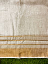 Banarasee Handloom Pure Linen Saree With Gold Zari Border-Off White