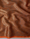 Banarasee Handloom Semi Silk Saree With Antique Zari Buti Design & Floral Border-Rust