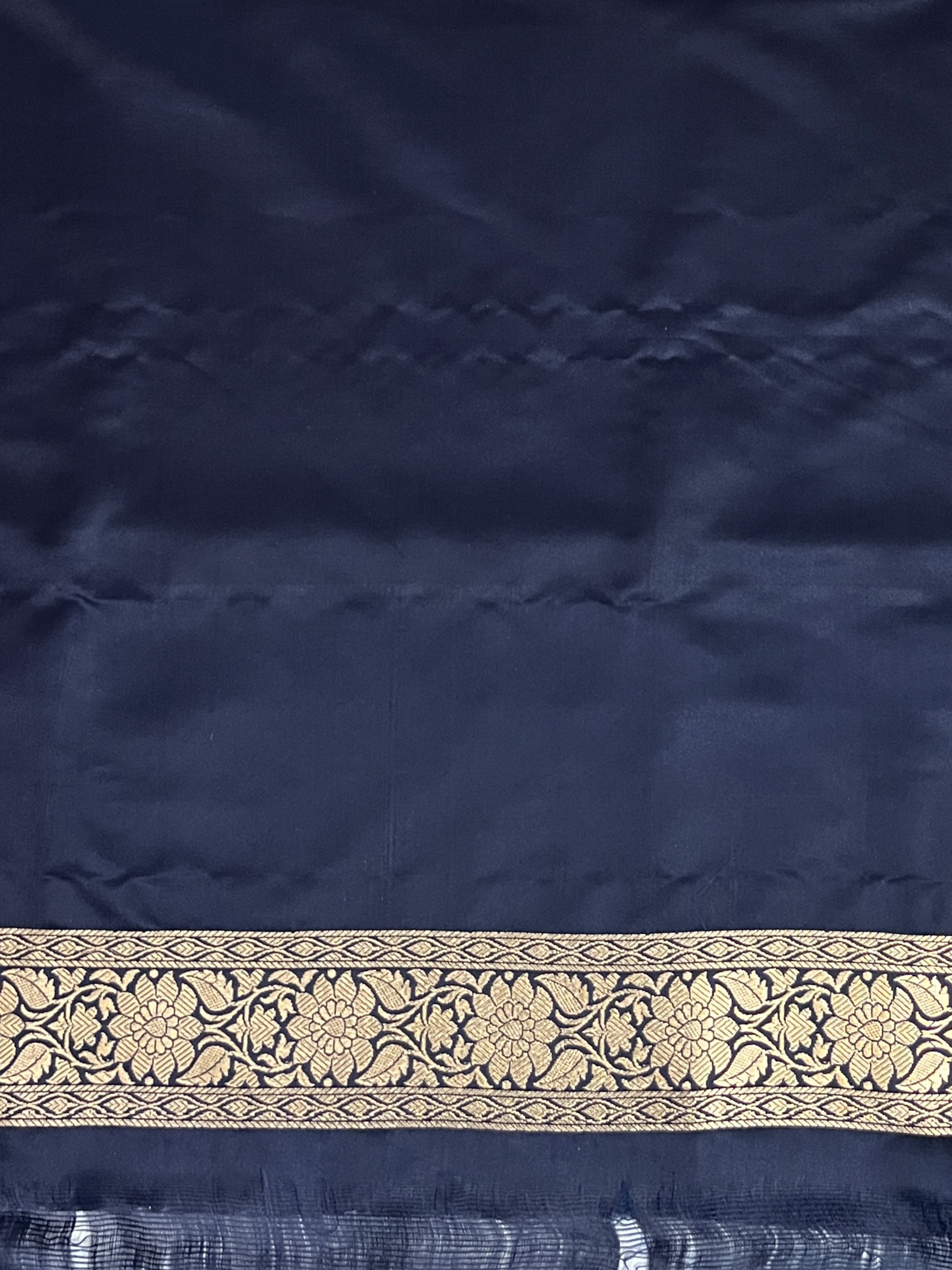 Banarasee Handloom Semi Katan Saree With Buti Work & Border-Deep Blue
